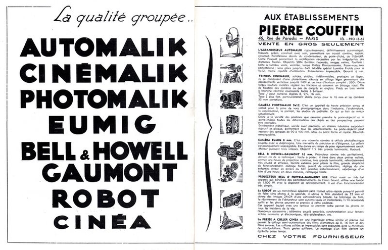 Couffin - Auto-Malik, Ciné-Malik - Photo-Malik, Eumig, Bell & Howell, Gaumont, Robot, Cinéa - 1950