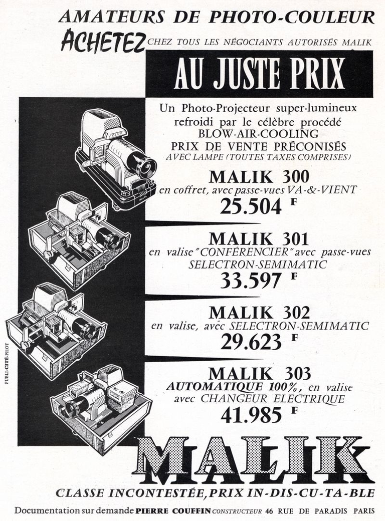 Couffin - Photo-Projecteur Malik 300, 301, 302, 303 - 1959