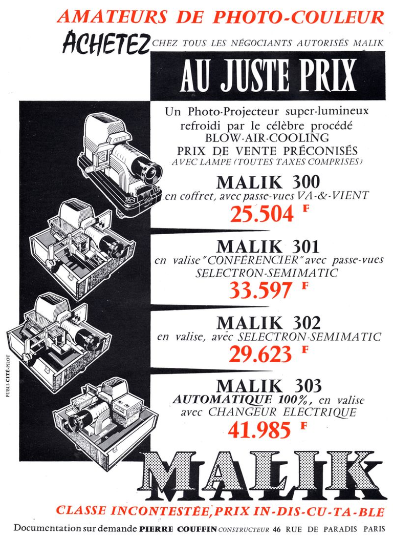 Couffin - Photo-Projecteur Malik 300, 301, 302, 303 - 1959