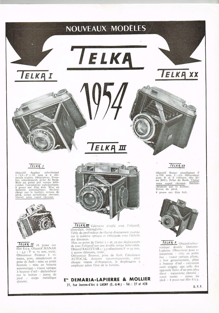 Demaria-Lapierre-Mollier - Telka I, Telka II, Telka III, Telka X, Telka XX - avril 1954 - Photo-Cinéma