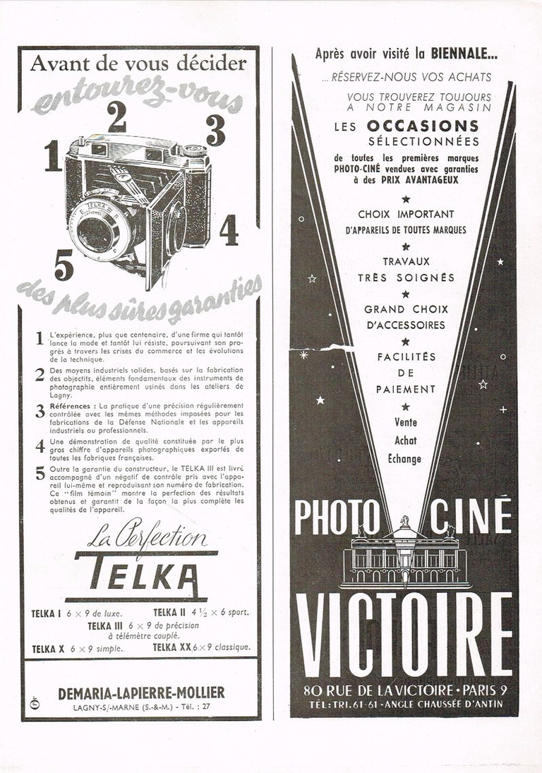 Demaria-Lapierre-Mollier - Telka I, Telka II, Telka III, Telka X, Telka XX  - mai 1955 - Photo-Cinéma