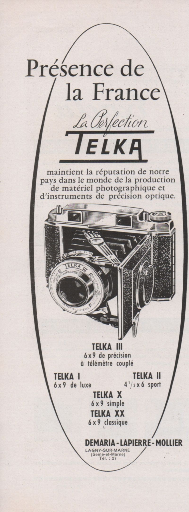 Demaria-Lapierre-Mollier - Telka I, Telka II, Telka III, Telka X, Telka XX  - janvier 1957 - Photo-Cinéma