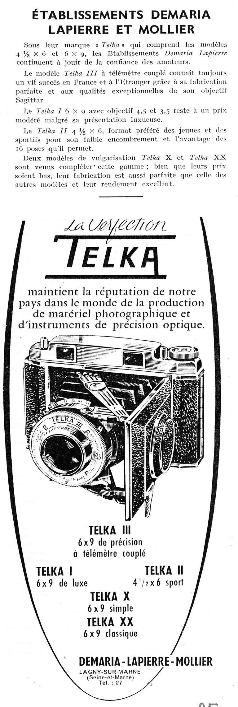 Demaria-Lapierre-Mollier - Telka I, Telka II, Telka III, Telka X, Telka XX - janvier 1957