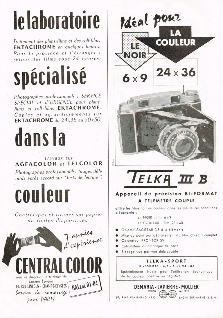 Demaria-Lapierre-Mollier - Telka III B, Telka Sport - mars 1958 - Photo-Cinéma