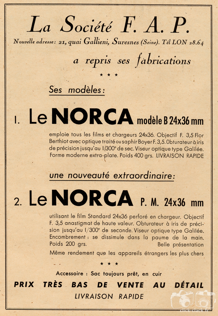 FAP - Norca B, Norca PM - juin 1946 - Photo Cinéma