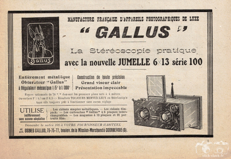 Gallus - Jumelle 6x13 série 100 - 01 janvier 1923 - La revue française de photographie n°73