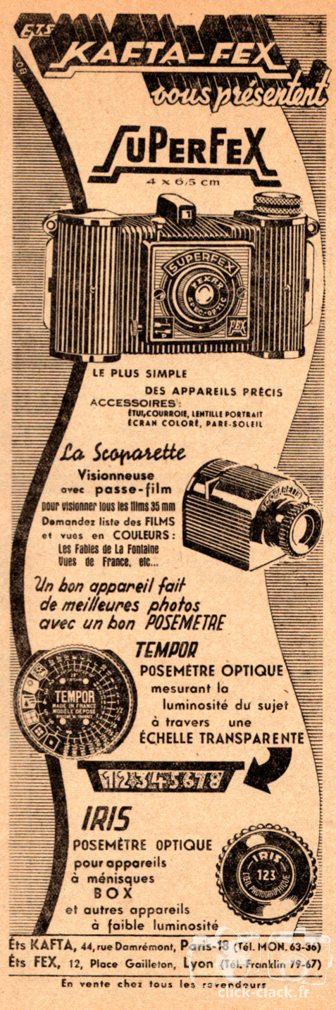 Kafta - Superfex, Scoparette, Tempor, Iris - juillet 1947 - Photo-Cinéma