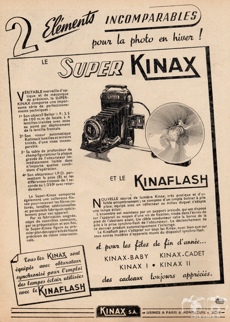 Kinax - Super Kinax, Kinaflash, Kinax-Baby, Kinax-Cadet, Kinax I, Kinax II - 1949