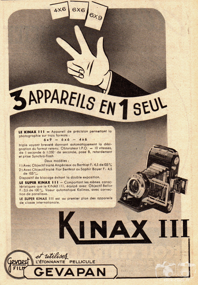 Kinax - Kinax III, Super Kinax III, Gevaert Gevapan - avril 1951 - Sciences & Vie