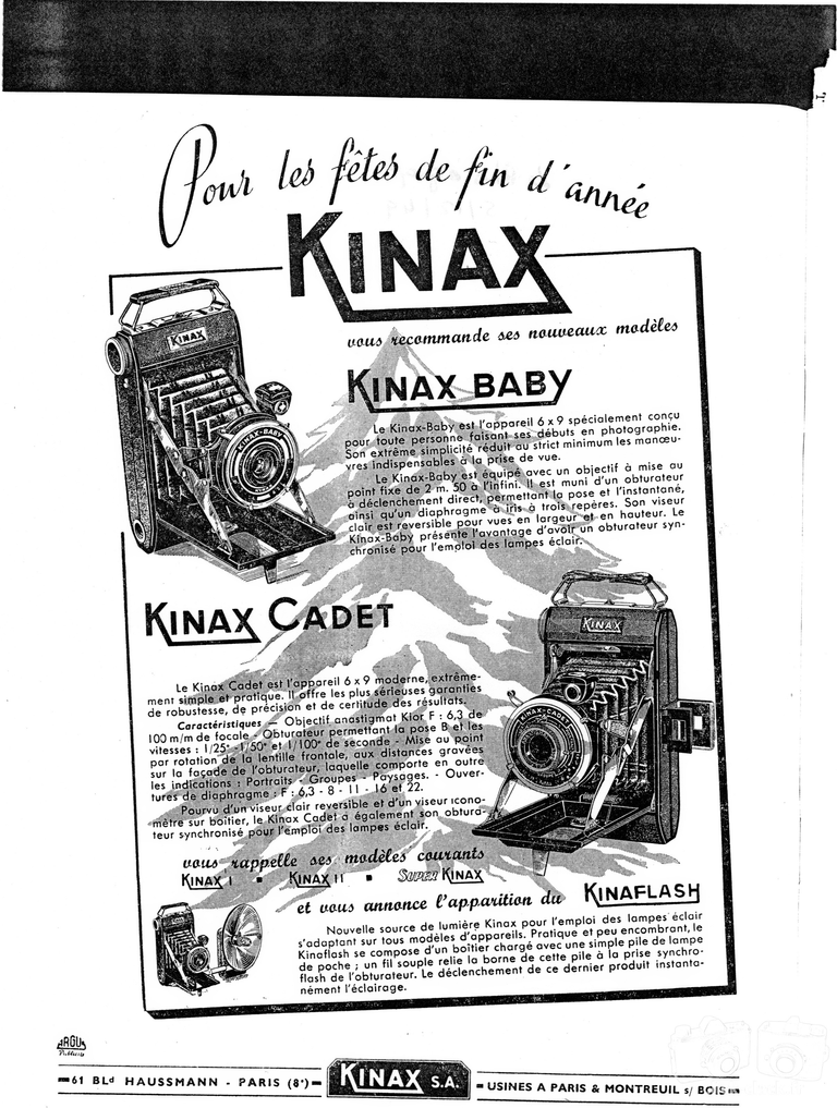 Kinax - Kinax-Baby, Kinax-Cadet, Kinax I, Kinax II, Super Kinax - décembre 1949 - Le Photographe