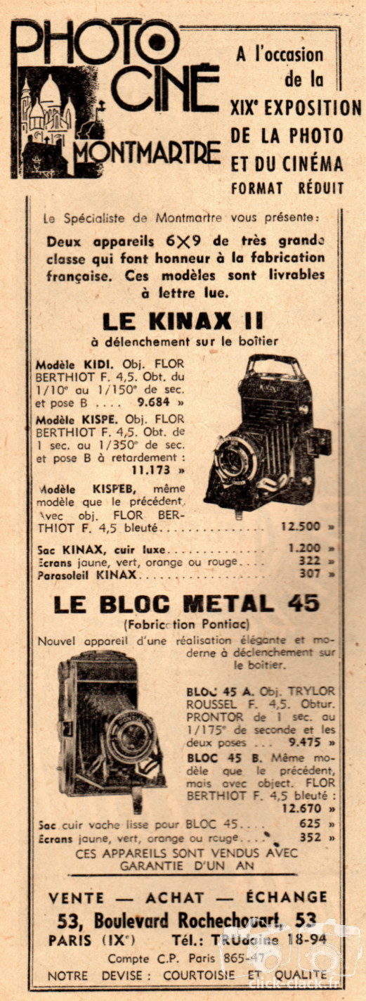 Kinax - Kinax II modèle KIDI, KISPE, KISPEB - mars 1948 - Photo-Cinéma