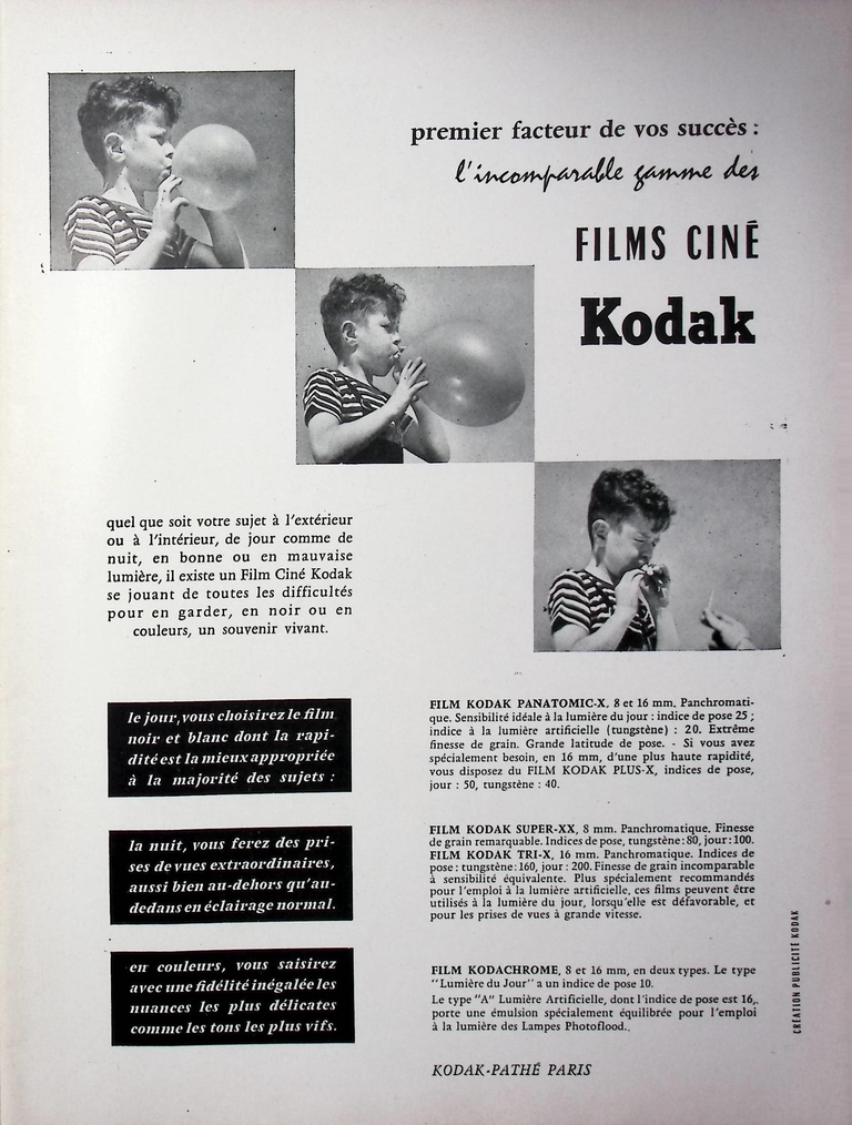 Kodak-Pathé - Film Kodachrome, Panatomic-X, Super-XX - mars 1959 - Caméra huit n°10