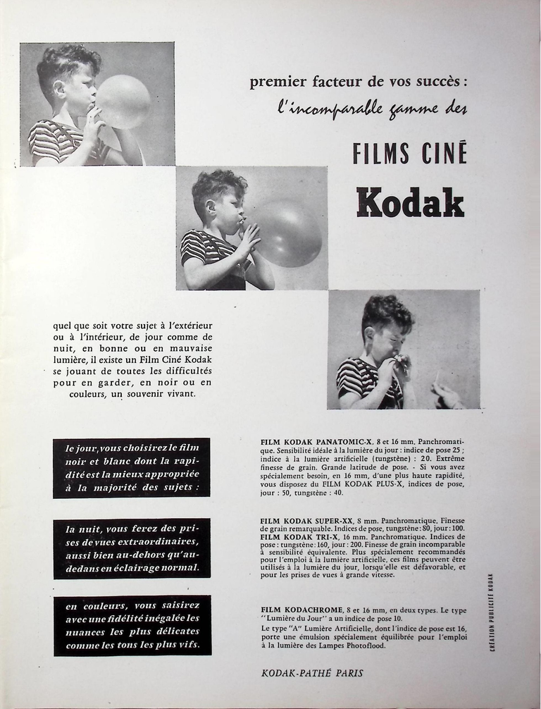 Kodak-Pathé - Film Kodachrome, Panatomic-X, Super-XX - mai juin 1959 - Caméra huit n°11