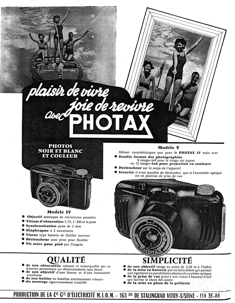 MIOM - Photax IV, Photax V - avril 1959 - Le Photographe
