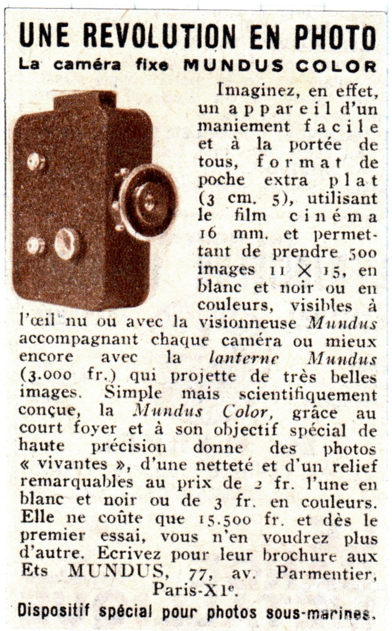 Mundus - Caméra fixe Mundus - juin 1951 - Revue du Touring Club de France