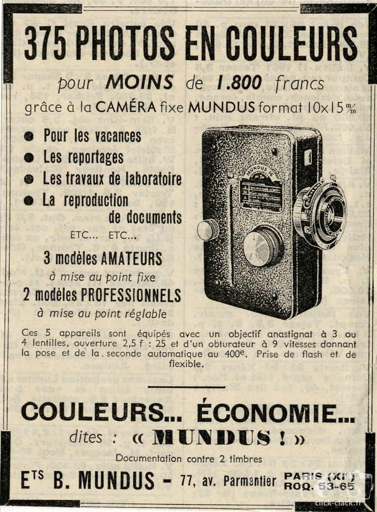 1951 Mundus - Caméra fixe Mundus - 1952