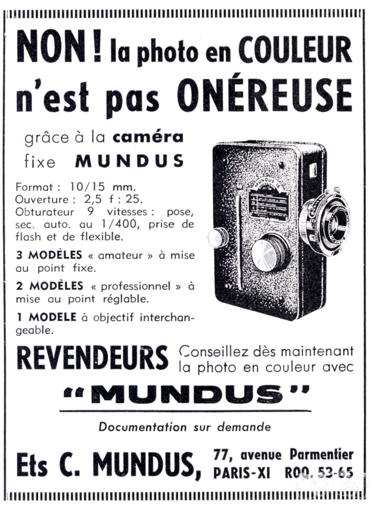 1951 Mundus - Caméra fixe Mundus - 1952