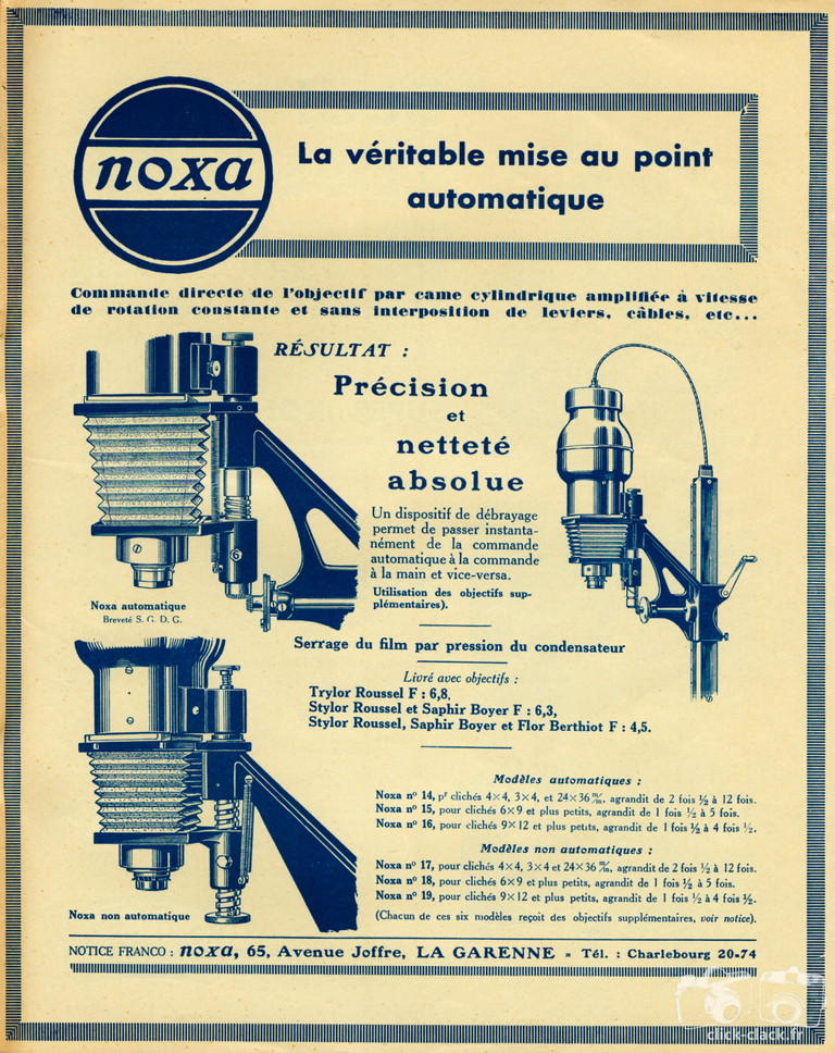Noxa - Agrandisseurs automatiques Noxa n°14, Noxa n°15, Noxa n°16, agrandisseurs non automatiques Noxa n°17, Noxa n°18, Noxa n°19 - 1935