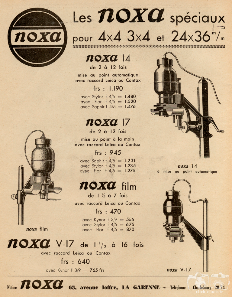 Noxa - Agrandisseurs Noxa n°14, Noxa n°17, Noxa film, Noxa V-17 - 1937