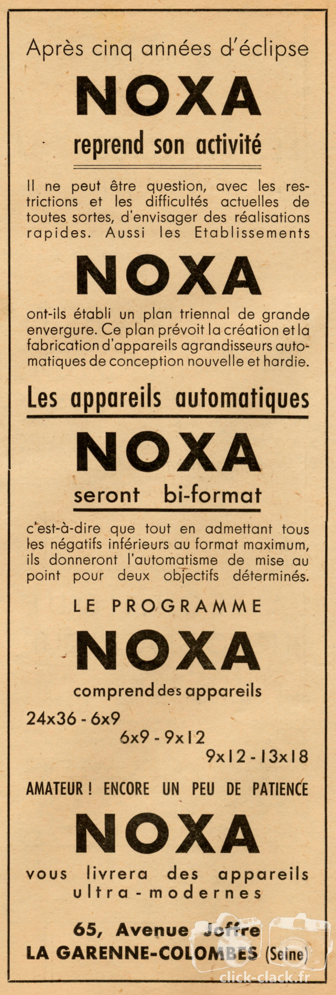 Noxa - Agrandisseurs Noxa automatiques - 1945