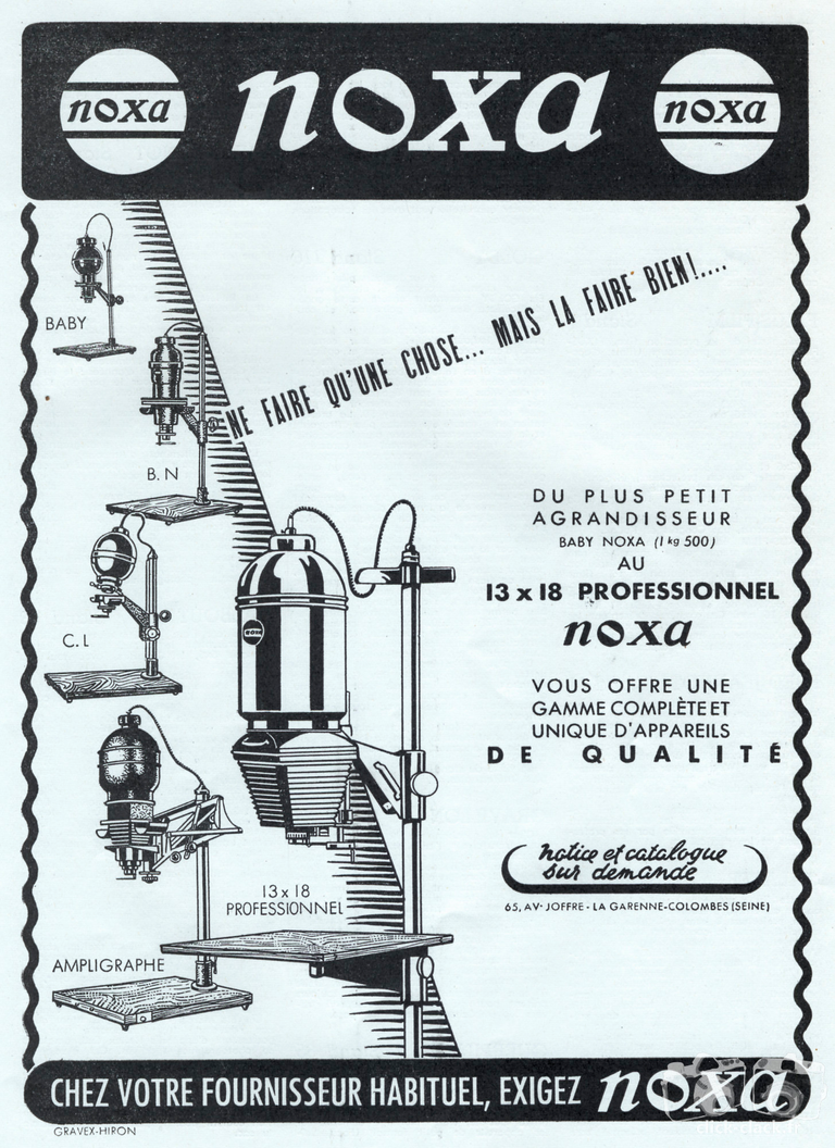 Noxa - Agrandisseurs Noxa Baby, Noxa BN, Noxa CL, Noxa Professionnel, Noxa Ampligraphe - 1951