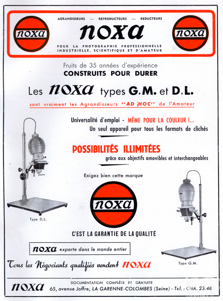 Noxa - Agrandisseurs Noxa GM, Noxa DL - 1953