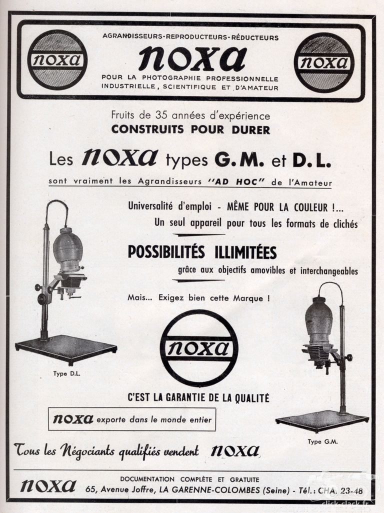 Noxa - Agrandisseurs Noxa GM, Noxa DL - 1955
