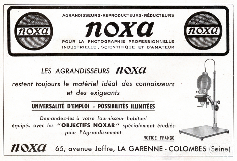 Noxa - Agrandisseurs Noxa, objectifs Noxar - 1955