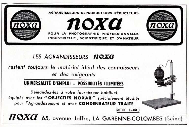 Noxa - Agrandisseurs Noxa, objectifs Noxar - 1957