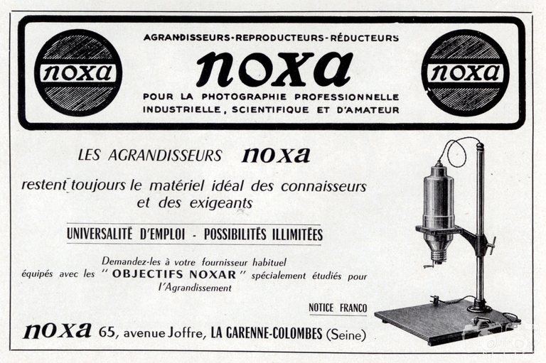 Noxa - Agrandisseurs Noxa, objectifs Noxar - 1959