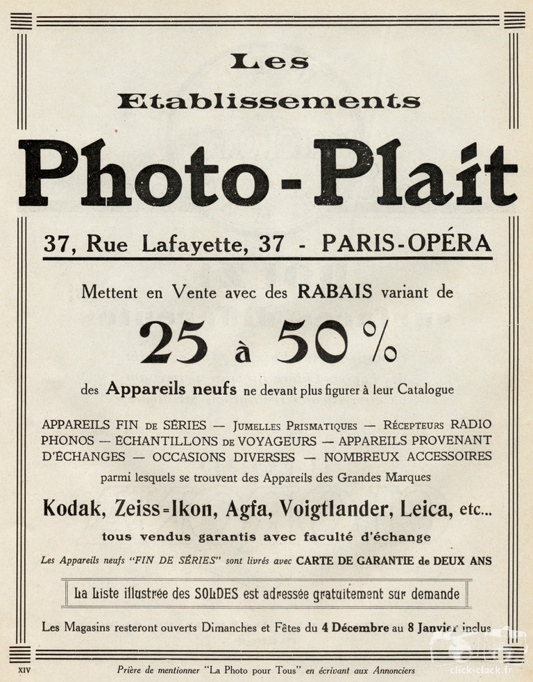 Photo-Plait - Kodak, Zeiss-Ikon, Agfa, Voigtländer, Leica - 1933