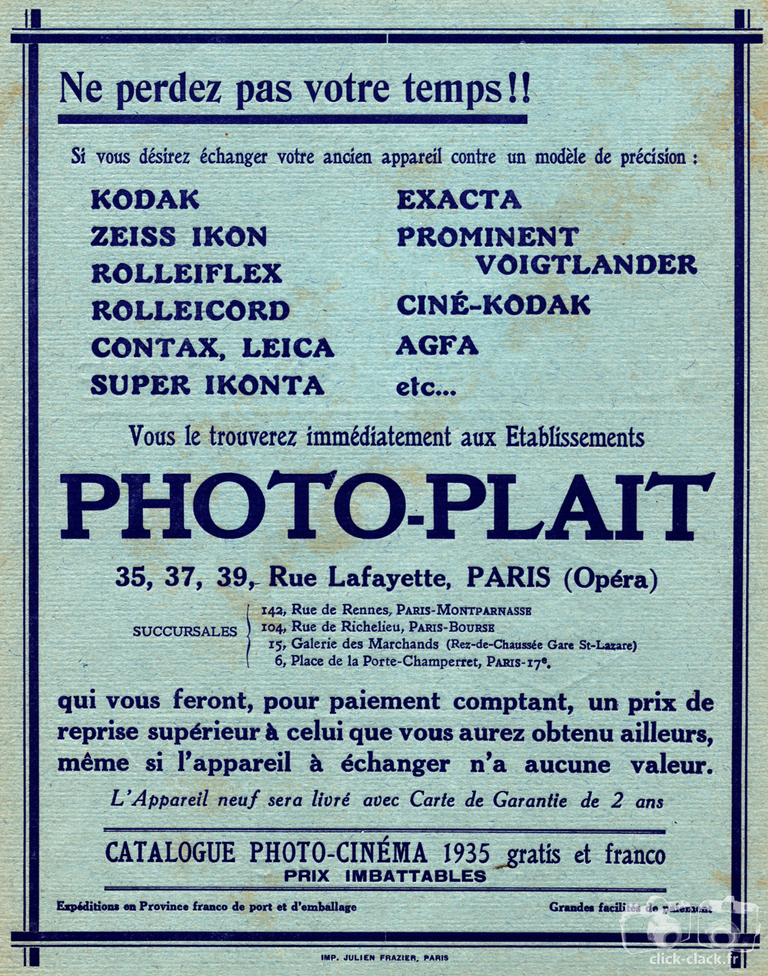 Photo-Plait - Ciné-Kodak, Zeiss-Ikon, Rolleiflex, Rolleicord, Contax, Super Ikonta, Prominent Voigtländer - 1935