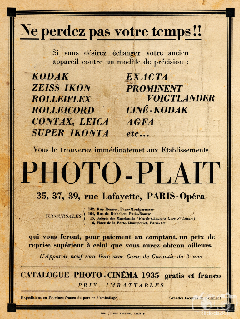 Photo-Plait - Ciné-Kodak, Zeiss-Ikon, Rolleiflex, Rolleicord, Contax, Super Ikonta, Prominent Voigtländer - 1936