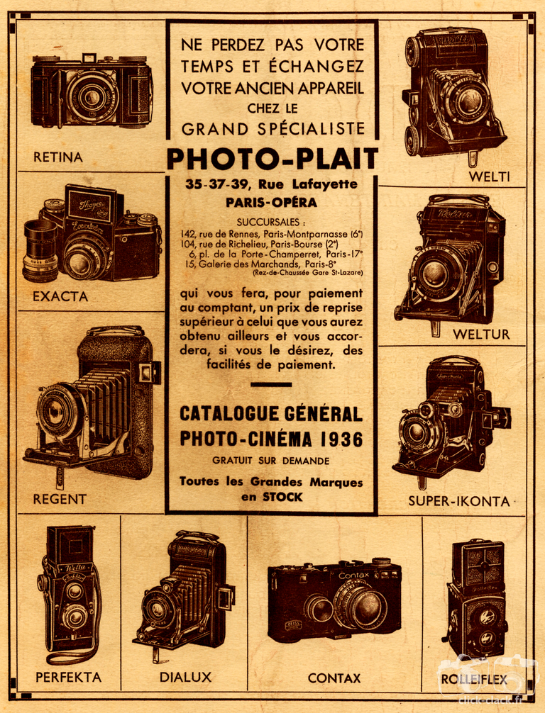Photo-Plait - Retina, Exakta, Regent, Perfekta, Dialux, Rolleiflex, Rolleicord, Contax, Super Ikonta, Wletur, Welti - 1936