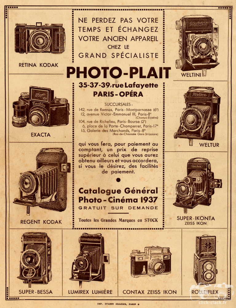 Photo-Plait - Kodak Retina, Exakta, Regent, Perfekta, Lumirex Lumière, Rolleiflex, Rolleicord, Contax Zeiss-Ikon, Leica,, Super Ikonta, Weltur, Welti, Super Bessa - 1937
