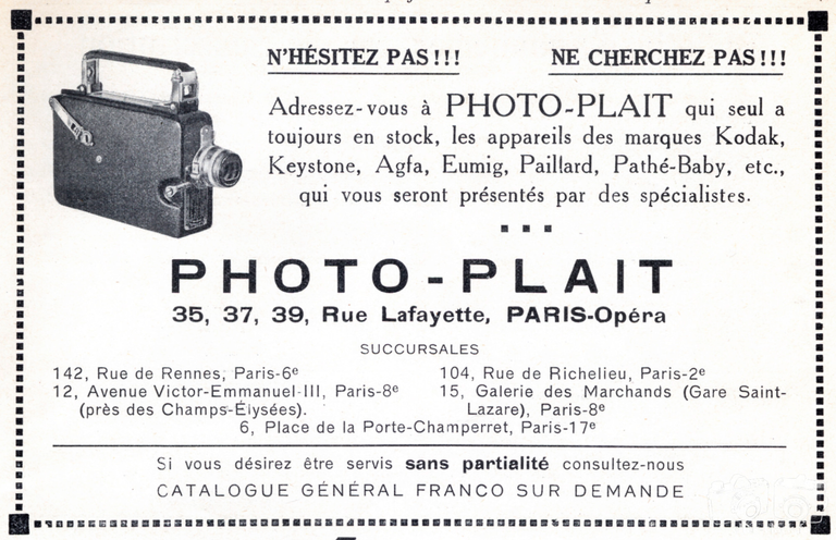 Photo-Plait - Kodak, Keystone, Eumig, Pathé-Baby, Paillard - 1937