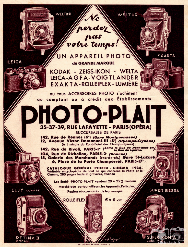 Photo-Plait - Kodak Retina II, Exakta, Eljy Lumière, Rolleiflex, Leica, Super Ikonta, Weltur, Welti, Super Bessa - 1938