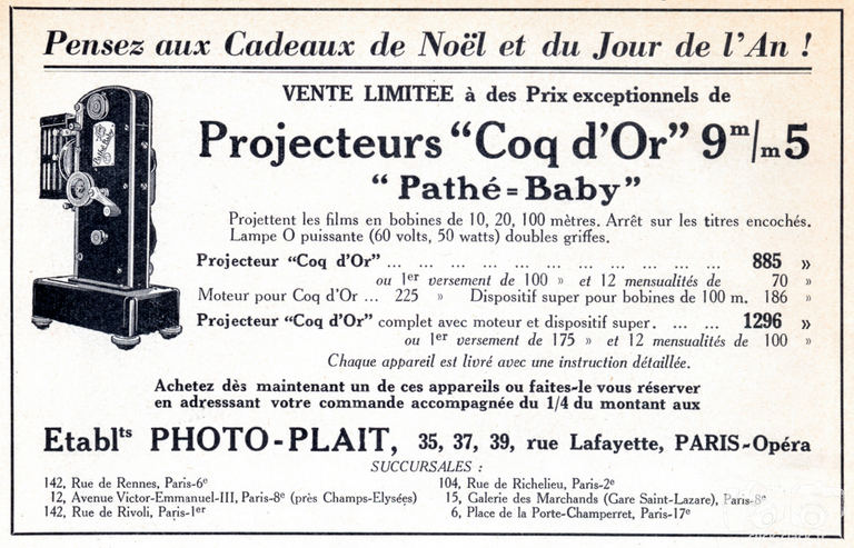 Photo-Plait - Pathé-Baby Coq d'Or - 1938
