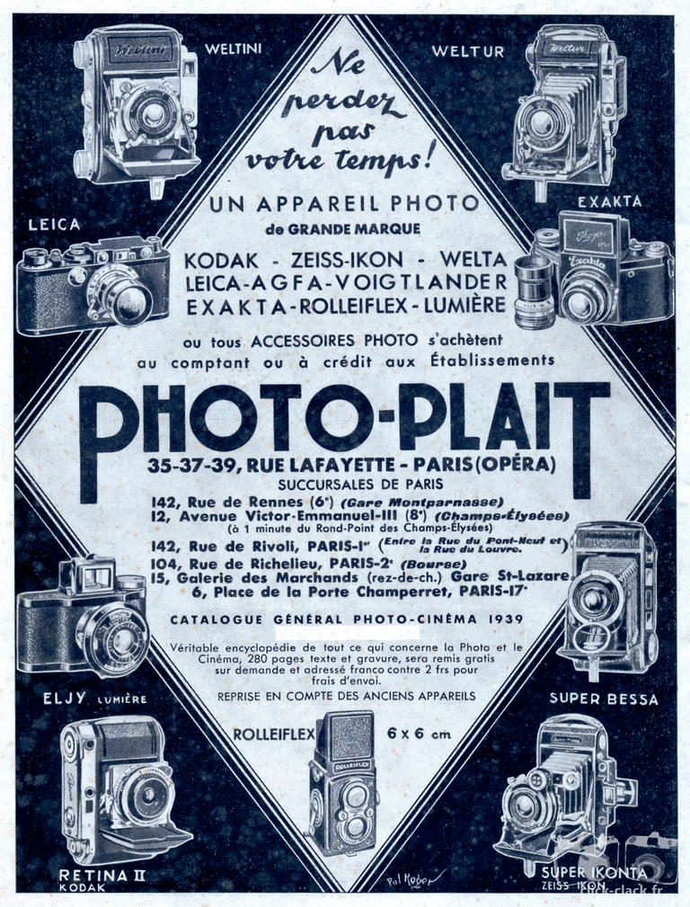 Photo-Plait - Kodak Retina II, Exakta, Eljy Lumière, Rolleiflex, Leica, Super Ikonta, Weltur, Welti, Super Bessa - 1939