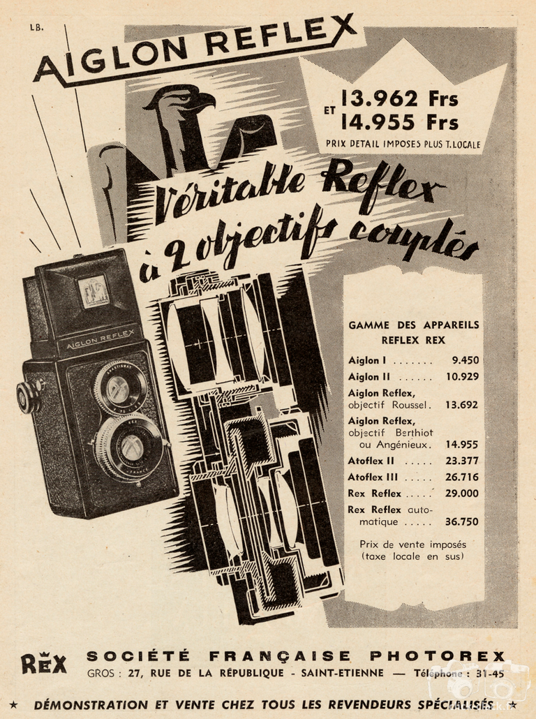Photorex - Aiglon I, Aiglon II, Aiglon Reflex, Atoflex II, Atoflex III, Rex Reflex, Rex Reflex Automatique - 1950