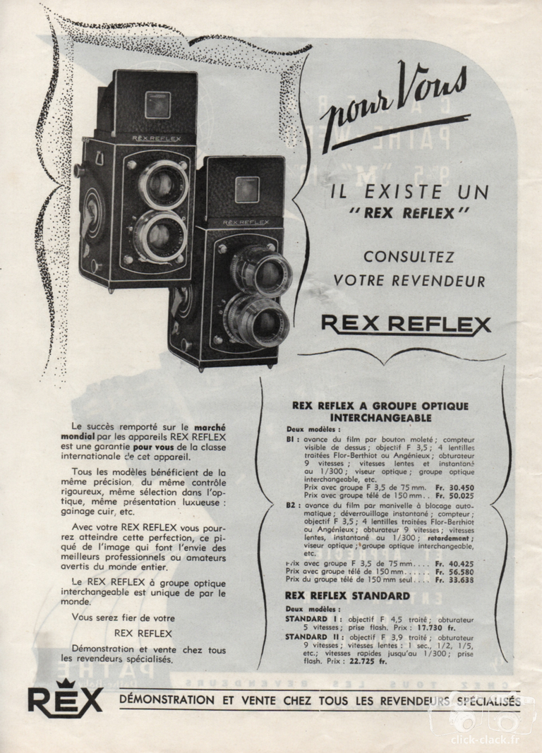 Photorex - Rex Reflex B1, Rex Reflex B2, Rex Reflex Standard I, Rex Reflex Standard II - août 1951 - Photo-Cinéma