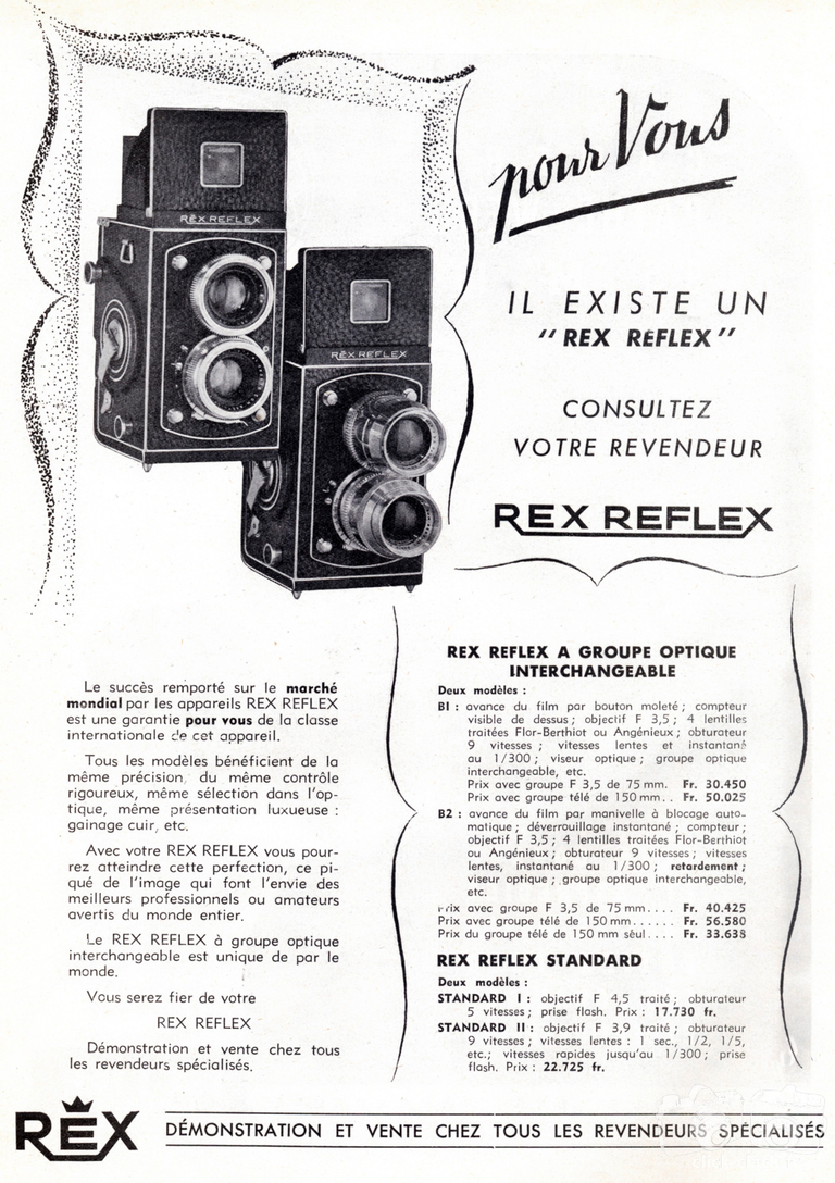 Photorex - Rex Reflex B1, Rex Reflex B2, Rex Reflex Standard I, Rex Reflex Standard II - 1951