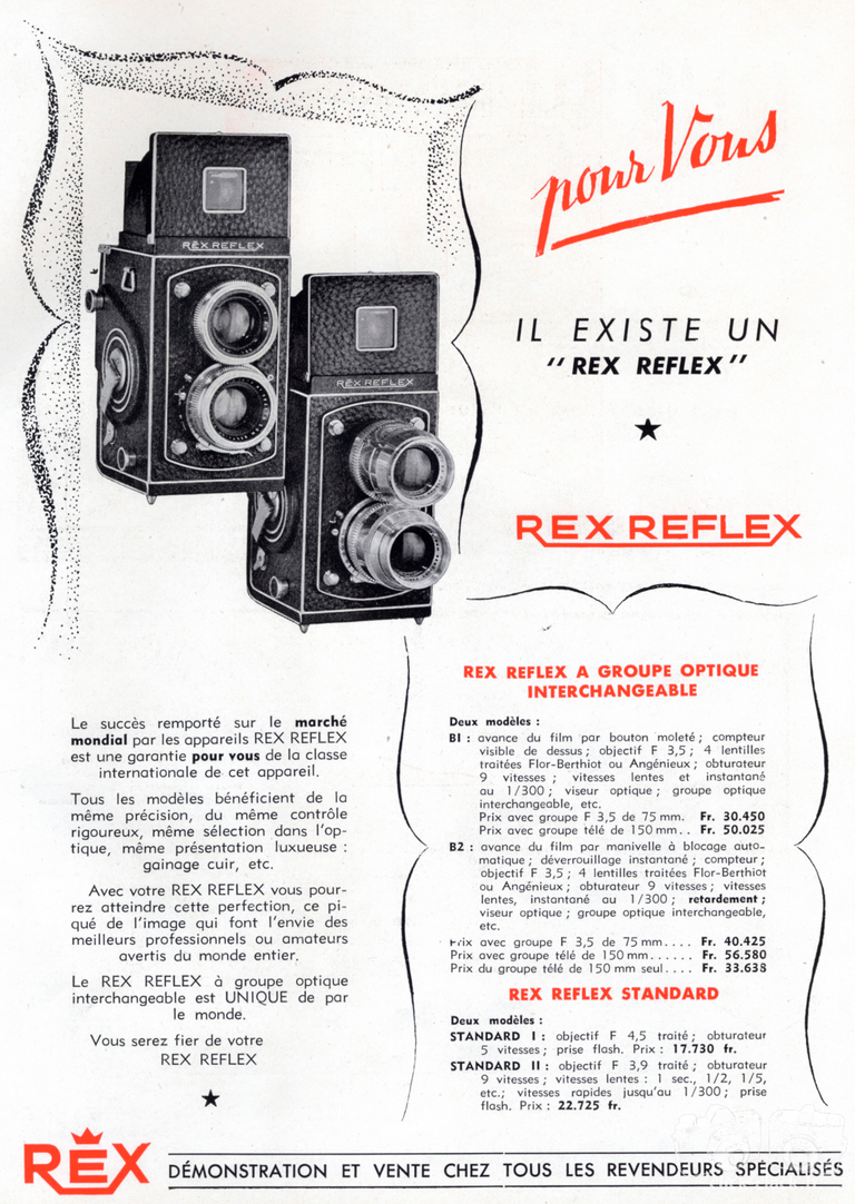 Photorex - Rex Reflex B1, Rex Reflex B2, Rex Reflex Standard I, Rex Reflex Standard II - 1951