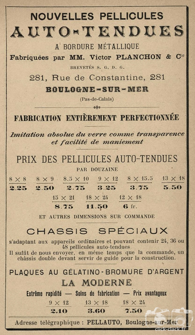 Planchon - Pellicules auto-tendues, plaques La Moderne - 1894