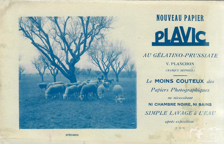 Plavic - Carte publicitaire pour le Nouveau papier Plavic au Gélatino-Prussiate