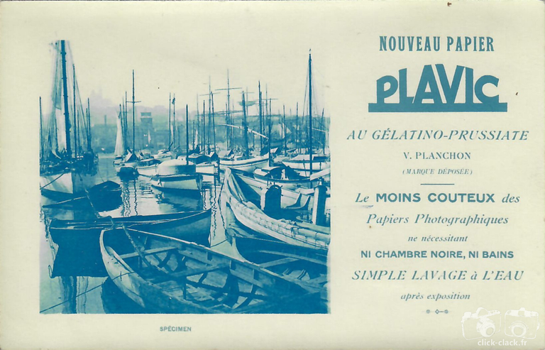 Plavic - Carte publicitaire pour le Nouveau papier Plavic au Gélatino-Prussiate