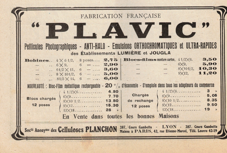 Plavic - La revue française de photographie n°67 - Pellicules, Bloc-Films - 15 novembre 1922