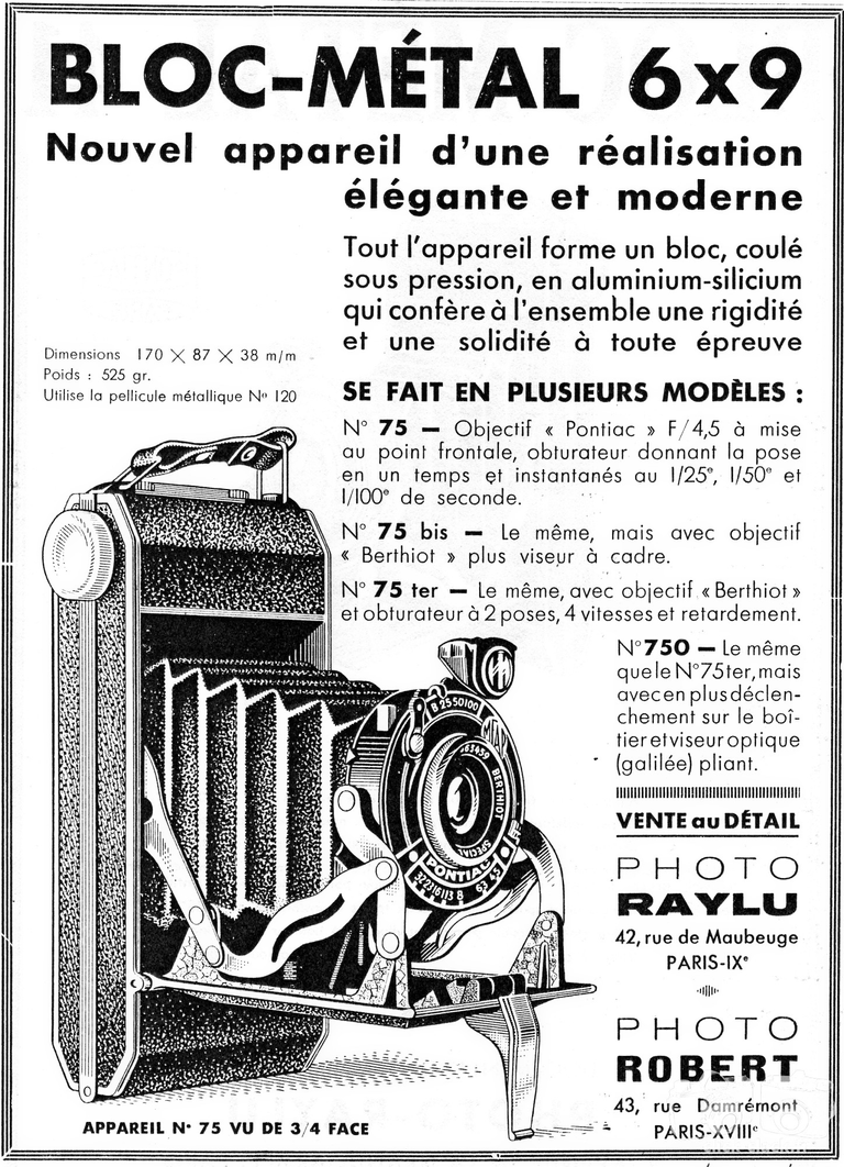 Pontiac - Bloc Métal n°75, Bloc Métal n°75 bis, Bloc Métal n°75 ter, Bloc Métal n°750 - septembre 1941 - Photo-Cinéma