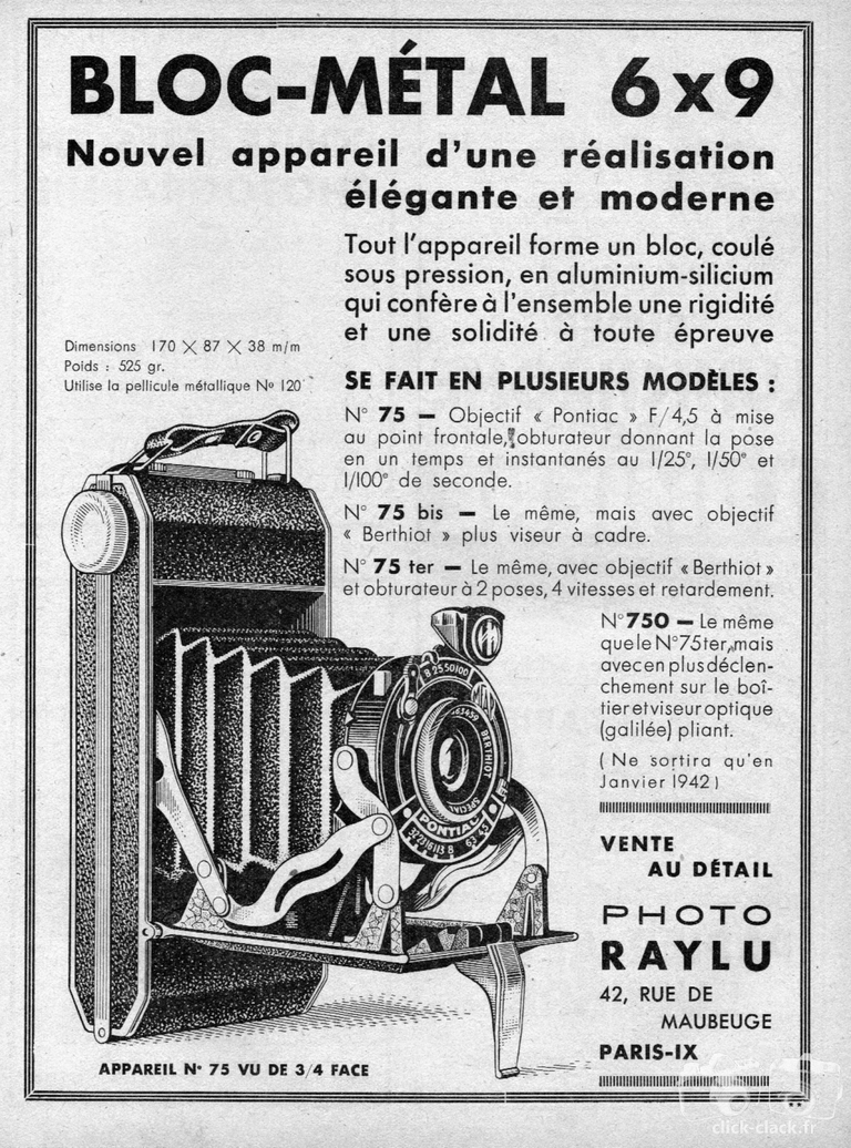 Pontiac - Bloc Métal n°75, Bloc Métal n°75 bis, Bloc Métal n°75 ter, Bloc Métal n°750 - octobre 1941 - Photo-Cinéma