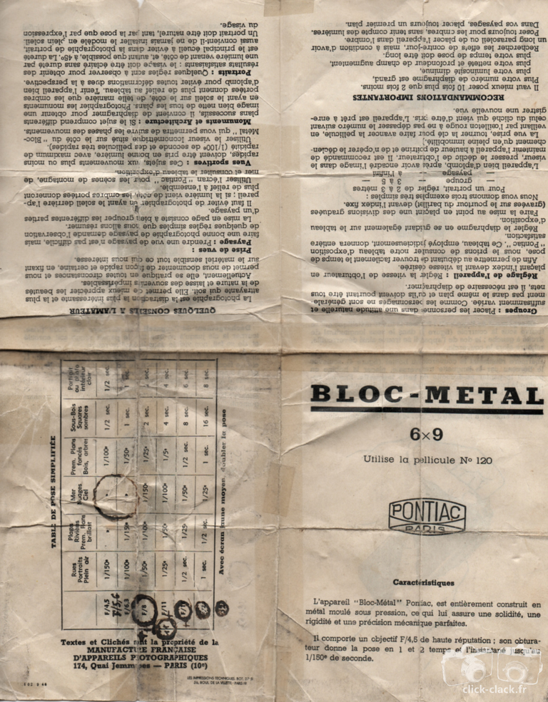 Pontiac - Notice du Bloc-Métal - 1946 - recto